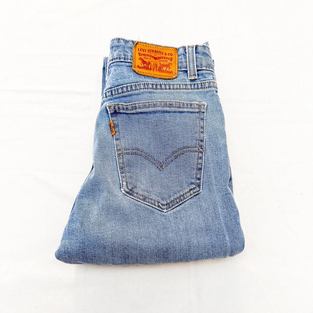 721 Vintage High Rise Skinny Denim Jeans Zip Fly Orange Tab 90s 25 x 30